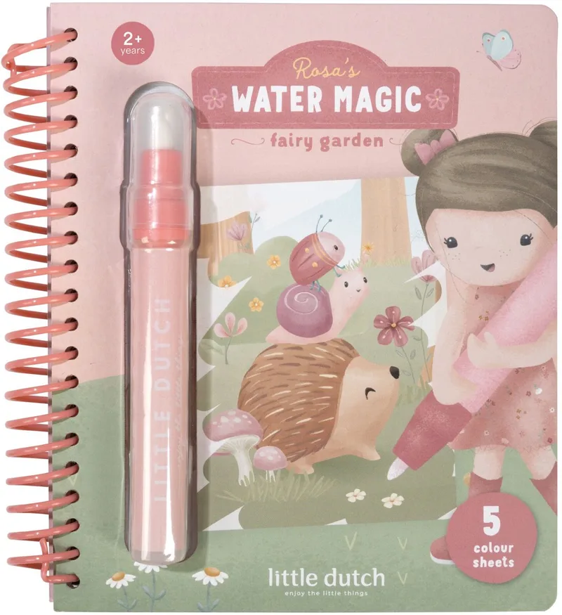 Waterkleurboek - Rosa Fairy Garden - 5 pagina's - Herbruikbaar - Met hervulbare waterpen - Water Magic - Knutselen - Speelgoed kinderen - Voor meisjes en jongens - Vanaf 2 jaar by Little Dutch in Pink – product photo