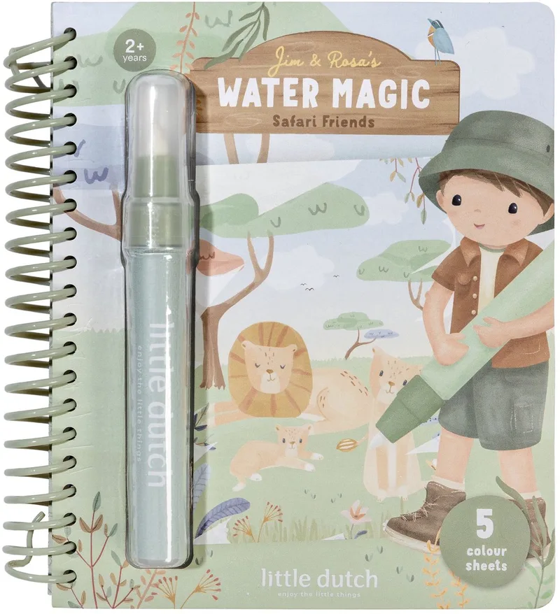 Waterkleurboek - Safari Jim - Herbruikbaar - Kleuren met water - Met hervulbare waterpen - Water magic - Knutselen - Speelgoed kinderen - Voor meisjes en jongens - Vanaf 2 jaar de Little Dutch en Vert – photo produit
