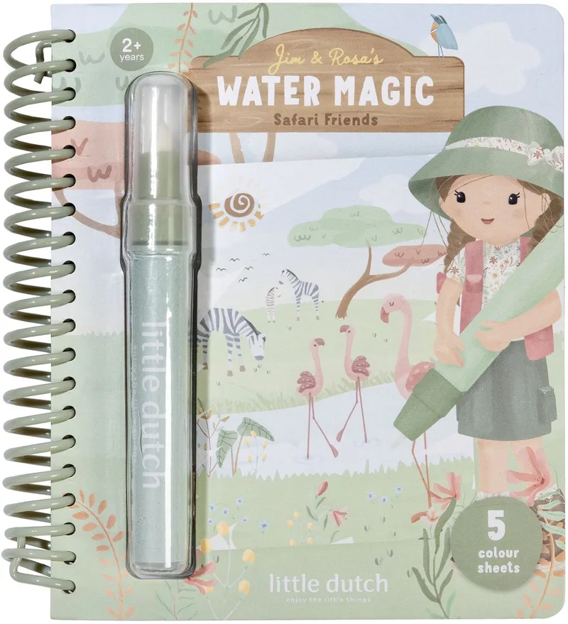 Waterkleurboek - Safari Rosa - Herbruikbaar - Kleuren met water - Met hervulbare waterpen - Water magic - Knutselen - Speelgoed kinderen - Voor meisjes en jongens - Vanaf 2 jaar fra Little Dutch i Grøn – produktbillede