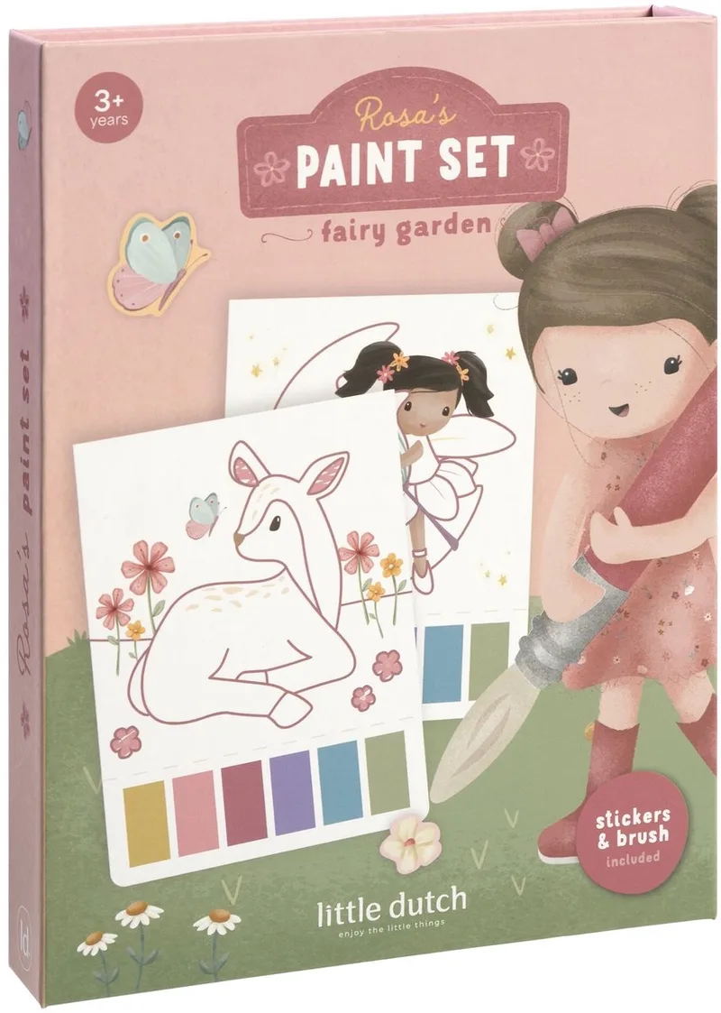 Waterverf set - Rosa Fairy Garden - 18 verfplaten, penseel en 2 stickervellen - Knutselen - Speelgoed kinderen - Voor meisjes - Vanaf 3 jaar de Little Dutch en Rose – photo produit