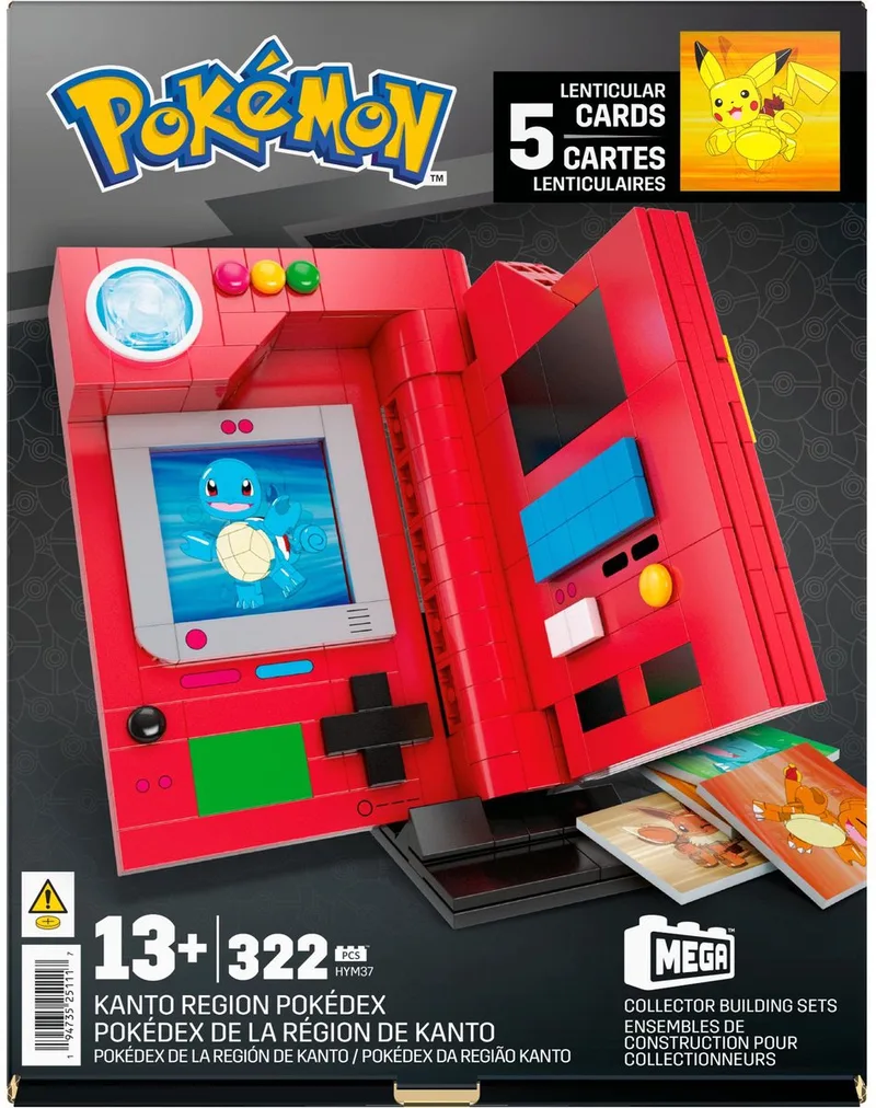 Pokémon Pokédex van Regio Kanto - 5 Verwisselbare Kaarten van Pikachu, Bulbasaur, Charmander, Squirtle en Eevee van Mega Bloks in Meerkleurig – productfoto