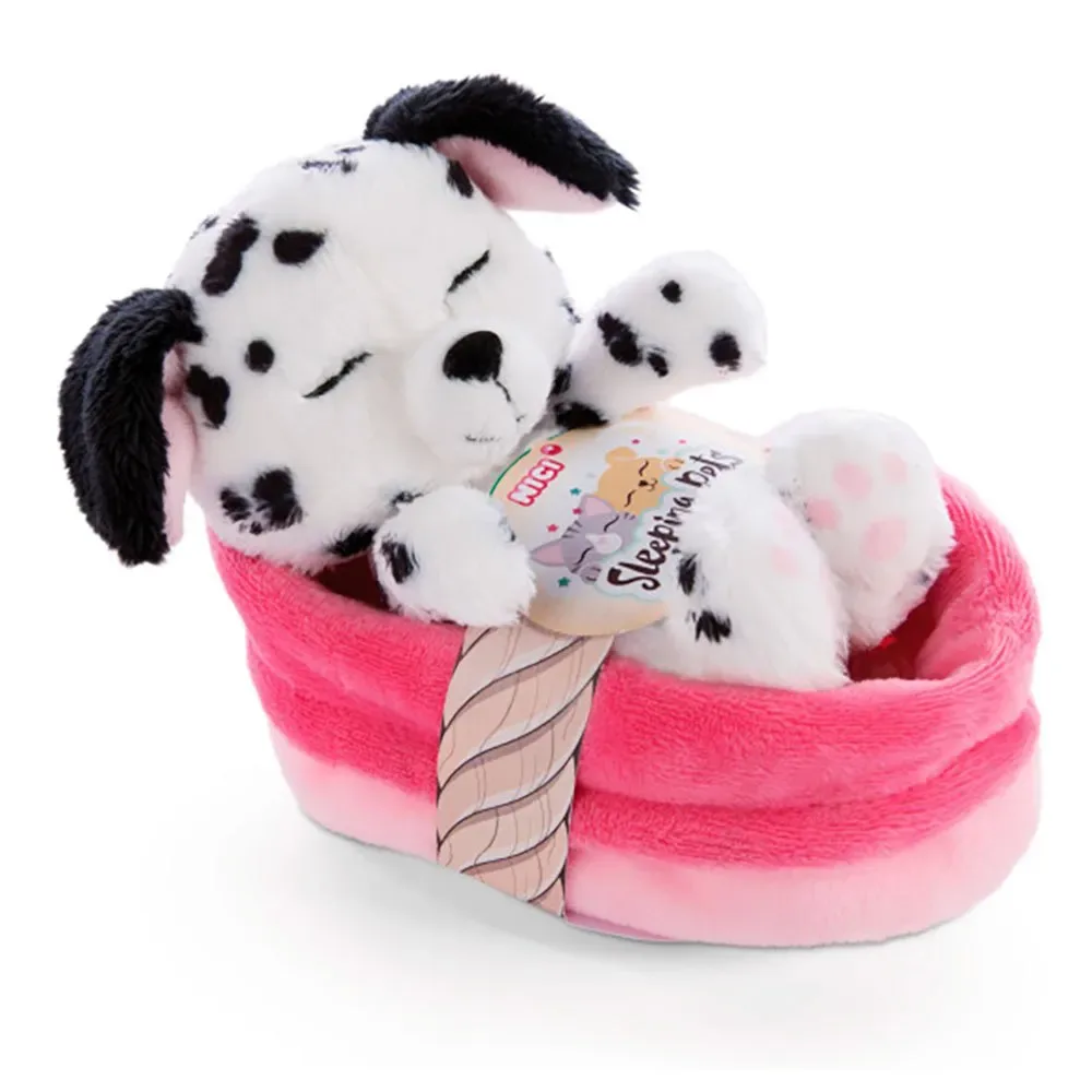 Dalmatische Puppy Slaapt In Mand Met Teddybeer 12 Cm de NICI – photo produit