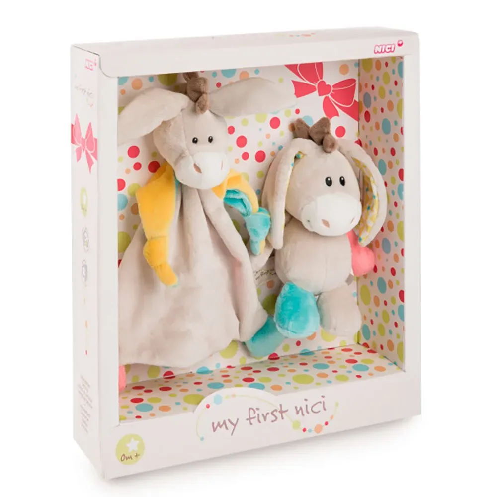 Knuffel + Dekbed Ezel Muli Met Bericht Teddy 18 Cm de NICI – photo produit