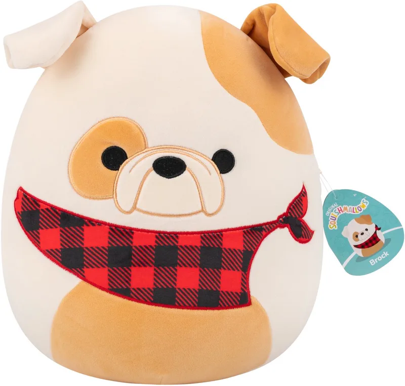 Medium Plush 30cm Brock - White And Tan Bulldog W/Plaid Bandana de Squishmallows en Multicolore – photo produit
